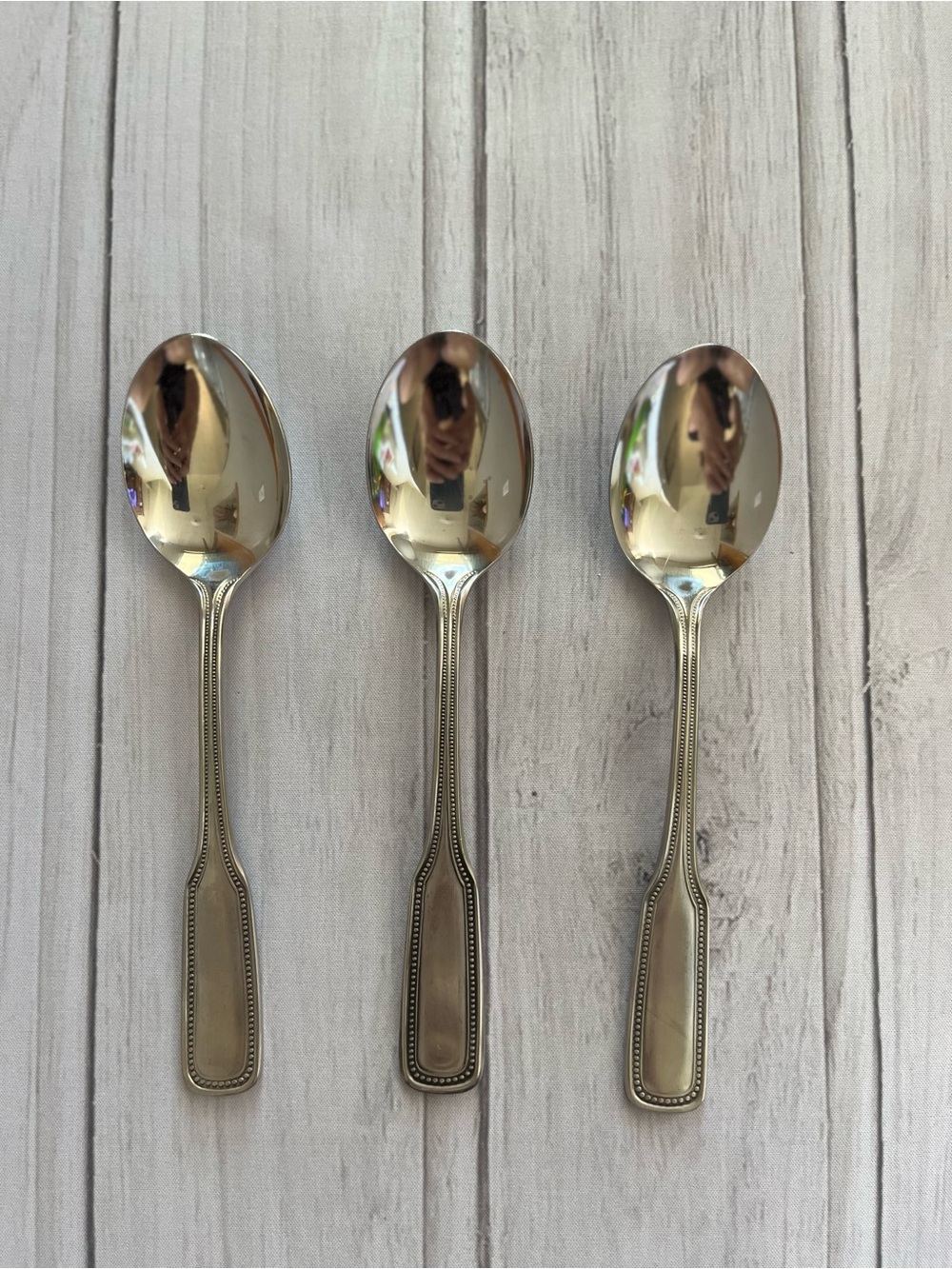 One set of 3 vintage Salem 1776 stainless steel beaded edge tablespoons.